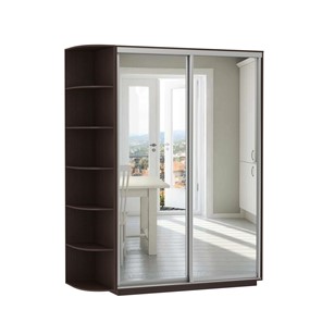 Шкаф 2-дверный Экспресс (2 зеркала), со стеллажом 1500x600x2200, венге в Магадане