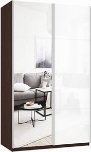 Шкаф 2-дверный Прайм (Зеркало/Белое стекло) 1200x570x2300, венге в Магадане - предосмотр