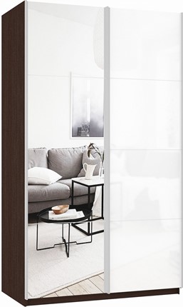Шкаф 2-дверный Прайм (Зеркало/Белое стекло) 1200x570x2300, венге в Магадане - изображение