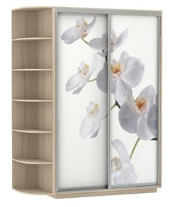 Шкаф двухдверный Хит, 1500x600x2200, фотопечать, со стеллажом, белая орхидея, шимо светлый в Магадане