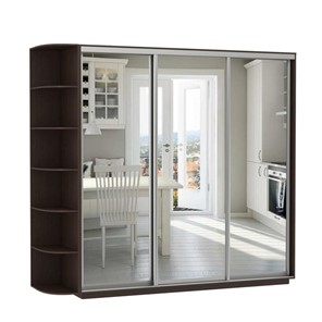 Шкаф 3-х дверный Экспресс (3 зеркала), со стеллажом 2700х600х2200, венге в Магадане - предосмотр