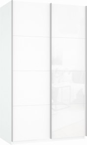 Шкаф 2-х дверный Прайм (ДСП/Белое стекло) 1200x570x2300, белый снег в Магадане - предосмотр