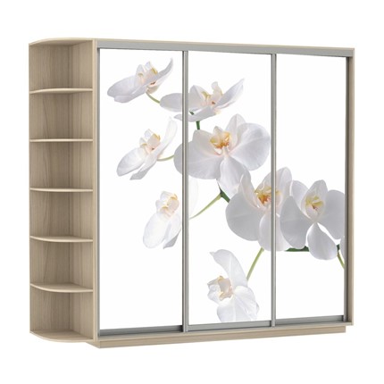 Шкаф 3-дверный Экспресс со стеллажом, 2100х600х2200, Орхидея белая/шимо светлый в Магадане - изображение
