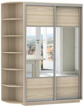 Шкаф двухдверный Экспресс (Комби), со стеллажом 1500x600x2200, шимо светлый в Магадане - изображение
