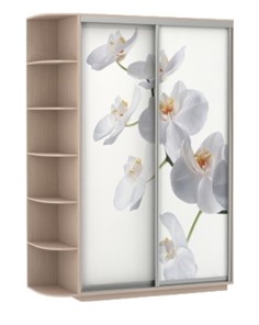 Шкаф Хит, 1500x600x2200, фотопечать, со стеллажом, белая орхидея, дуб молочный в Магадане - предосмотр