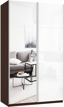 Шкаф Прайм (Зеркало/Белое стекло) 1600x570x2300, венге в Магадане - изображение