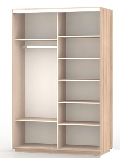 Шкаф 2-х дверный Экспресс (ДСП/Зеркало), со стеллажом, 1900х600х2400, шимо светлый в Магадане - изображение 1