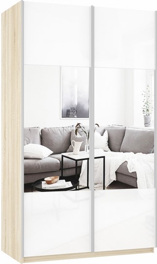 Шкаф 2-створчатый Прайм (Зеркало/Белое стекло) 1200x570x2300, дуб сонома в Магадане - изображение 2