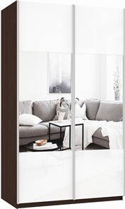 Шкаф 2-дверный Прайм (Зеркало/Белое стекло) 1200x570x2300, венге в Магадане - предосмотр 2