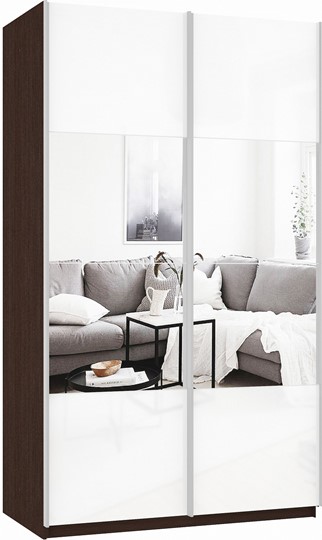 Шкаф 2-дверный Прайм (Зеркало/Белое стекло) 1200x570x2300, венге в Магадане - изображение 2
