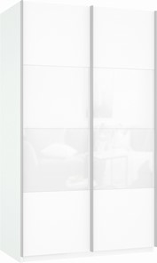 Шкаф Прайм (ДСП/Белое стекло) 1400x570x2300, белый снег в Магадане - предосмотр 2