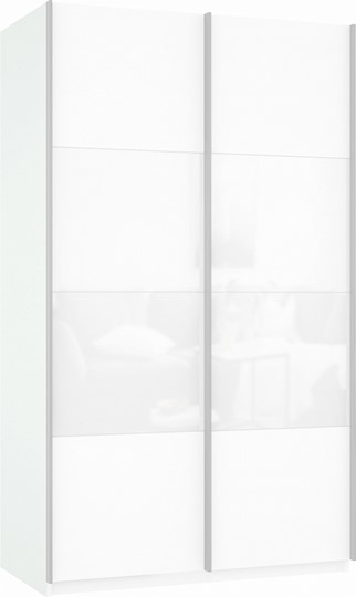 Шкаф Прайм (ДСП/Белое стекло) 1400x570x2300, белый снег в Магадане - изображение 2