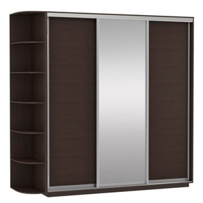 Шкаф Экспресс (ДСП/Зеркало/ДСП) со стеллажом, 2700х600х2200, венге в Магадане - предосмотр