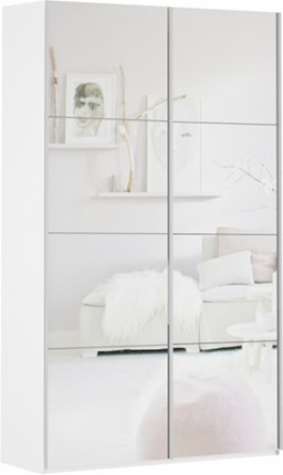 Шкаф 2-х дверный Прайм (Зеркало/Зеркало) 1600x570x2300, белый снег в Магадане - изображение