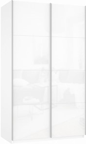 Шкаф 2-х створчатый Прайм (Белое стекло/Белое стекло) 1400x570x2300, белый снег в Магадане - предосмотр