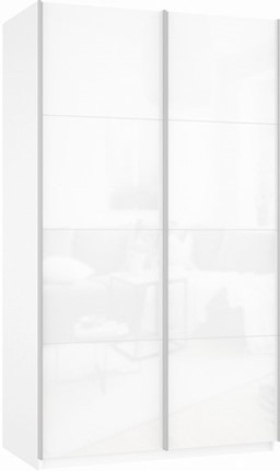 Шкаф 2-х створчатый Прайм (Белое стекло/Белое стекло) 1400x570x2300, белый снег в Магадане - изображение