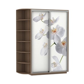 Шкаф 2-х створчатый Экспресс 1500x600x2200, со стеллажом, Орхидея белая/шимо темный в Магадане - предосмотр