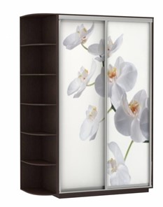 Шкаф-купе двухдверный Хит, 1500x600x2200, фотопечать, со стеллажом, белая орхидея, венге в Магадане