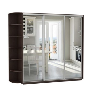 Шкаф 3-дверный Экспресс (3 зеркала), со стеллажом 2100х600х2400, венге в Магадане - предосмотр