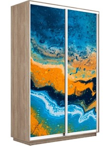 Шкаф 2-створчатый Экспресс 1200x450x2200, Абстракция оранжево-голубая/дуб сонома в Магадане