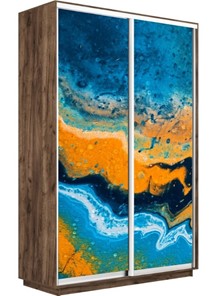 Шкаф 2-створчатый Экспресс 1400x600x2200, Абстракция оранжево-голубая/дуб табачный в Магадане