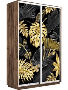 Шкаф 2-створчатый Экспресс 1400x600x2400, Листья золото/дуб табачный в Магадане - предосмотр