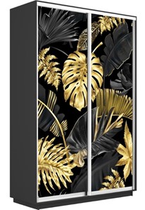 Шкаф 2-дверный Экспресс 1400x600x2400, Листья золото/серый диамант в Магадане - предосмотр