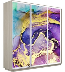 Шкаф 3-створчатый Экспресс 1800х450х2200, Абстракция фиолетово-золотая/шимо светлый в Магадане