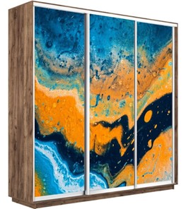 Шкаф 3-х створчатый Экспресс 1800х450х2400, Абстракция оранжево-голубая/дуб табачный в Магадане
