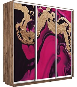 Шкаф 3-створчатый Экспресс 1800х450х2400, Абстракция розовая/дуб табачный в Магадане