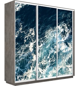 Шкаф 3-створчатый Экспресс 1800х600х2400, Морские волны/бетон в Магадане