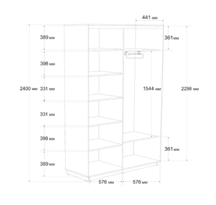Шкаф 2-створчатый Экспресс (2 зеркала) 1200x450x2400, бетон в Магадане - предосмотр 5