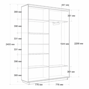Шкаф 2-х дверный Экспресс (2 зеркала) 1600x450x2400, бетон в Магадане - предосмотр 6