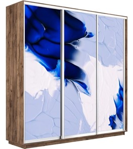 Шкаф 3-створчатый Экспресс 2100х450х2200, Абстракция бело-голубая/дуб табачный в Магадане