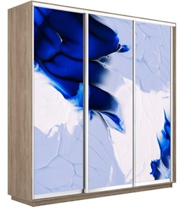Шкаф 3-х дверный Экспресс 2400х450х2200, Абстракция бело-голубая/дуб сонома в Магадане