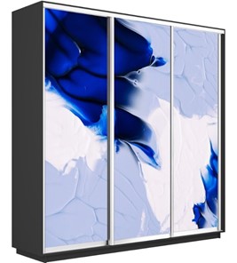 Шкаф 3-дверный Экспресс 2400х450х2200, Абстракция бело-голубая/серый диамант в Магадане