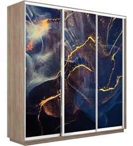 Шкаф 3-дверный Экспресс 2400х450х2400, Абстракция золотая пыль/дуб сонома в Магадане