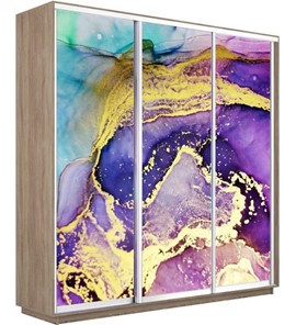 Шкаф 3-х дверный Экспресс 2400х600х2200, Абстракция фиолетово-золотая/дуб сонома в Магадане - предосмотр