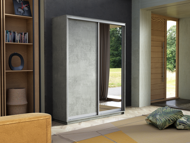 Шкаф 2-х дверный Экспресс (ДСП/Зеркало) 1400х450х2200, бетон в Магадане - изображение 5