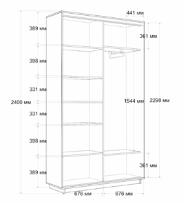 Шкаф 2-дверный Экспресс (ДСП/Зеркало) 1400х450х2400, бетон в Магадане - предосмотр 6