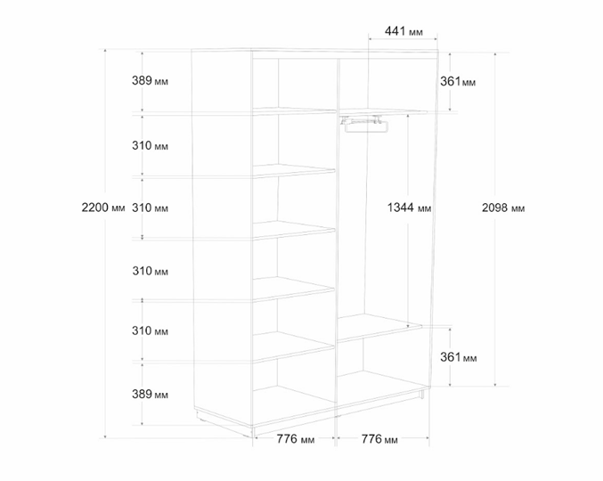 Шкаф 2-х дверный Экспресс (ДСП/Зеркало) 1600х450х2200, бетон в Магадане - изображение 6