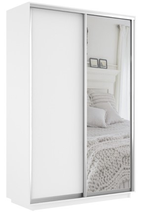 Шкаф 2-дверный Экспресс (ДСП/Зеркало) 1600х600х2200, белый снег в Магадане - изображение