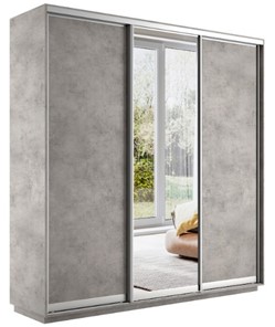 Шкаф 3-х дверный Экспресс (ДСП/Зеркало/ДСП), 2100х450х2400, бетон в Магадане