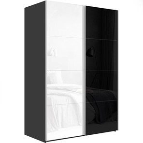 Шкаф 2-х дверный Эста (Стекло белое/Стекло черное) 1600x660x2400, серый диамант в Магадане
