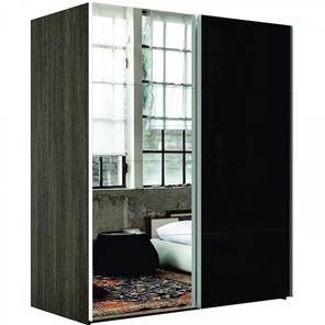 Шкаф 2-х дверный Эста (Зеркало/Стекло черное) 1800x660x2400, венге мали в Магадане - предосмотр