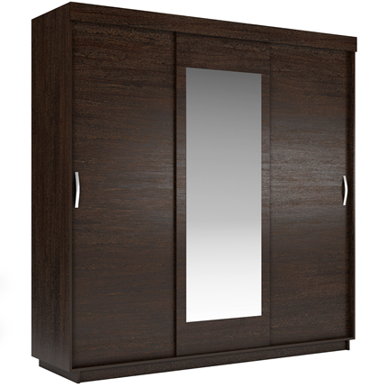 Шкаф 3-х дверный Лайт (2 ДСП/Зеркало) 2100х595х2120, Венге в Магадане - изображение
