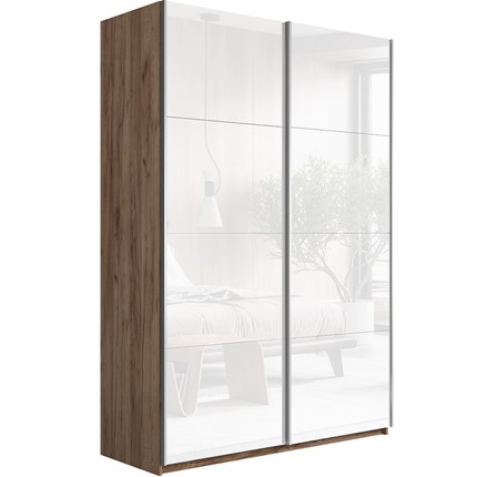 Шкаф 2-створчатый Прайм (Белое стекло/Белое стекло) 1200x570x2300, Крафт табачный в Магадане - изображение