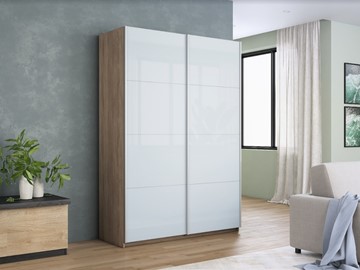 Шкаф двухдверный Прайм (Белое стекло/Белое стекло) 1400x570x2300, дуб сонома в Магадане - предосмотр 4