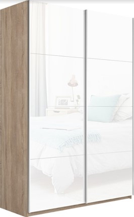 Шкаф двухдверный Прайм (Белое стекло/Белое стекло) 1400x570x2300, дуб сонома в Магадане - изображение