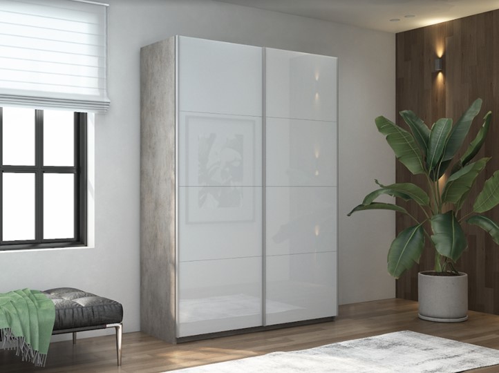 Шкаф 2-х створчатый Прайм (Белое стекло/Белое стекло) 1600x570x2300, бетон в Магадане - изображение 4